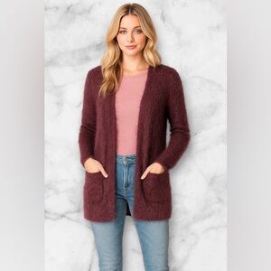Urban Outfitters Pins & Needles Eyelash Knit Open Cardigan Plum Boho Size M